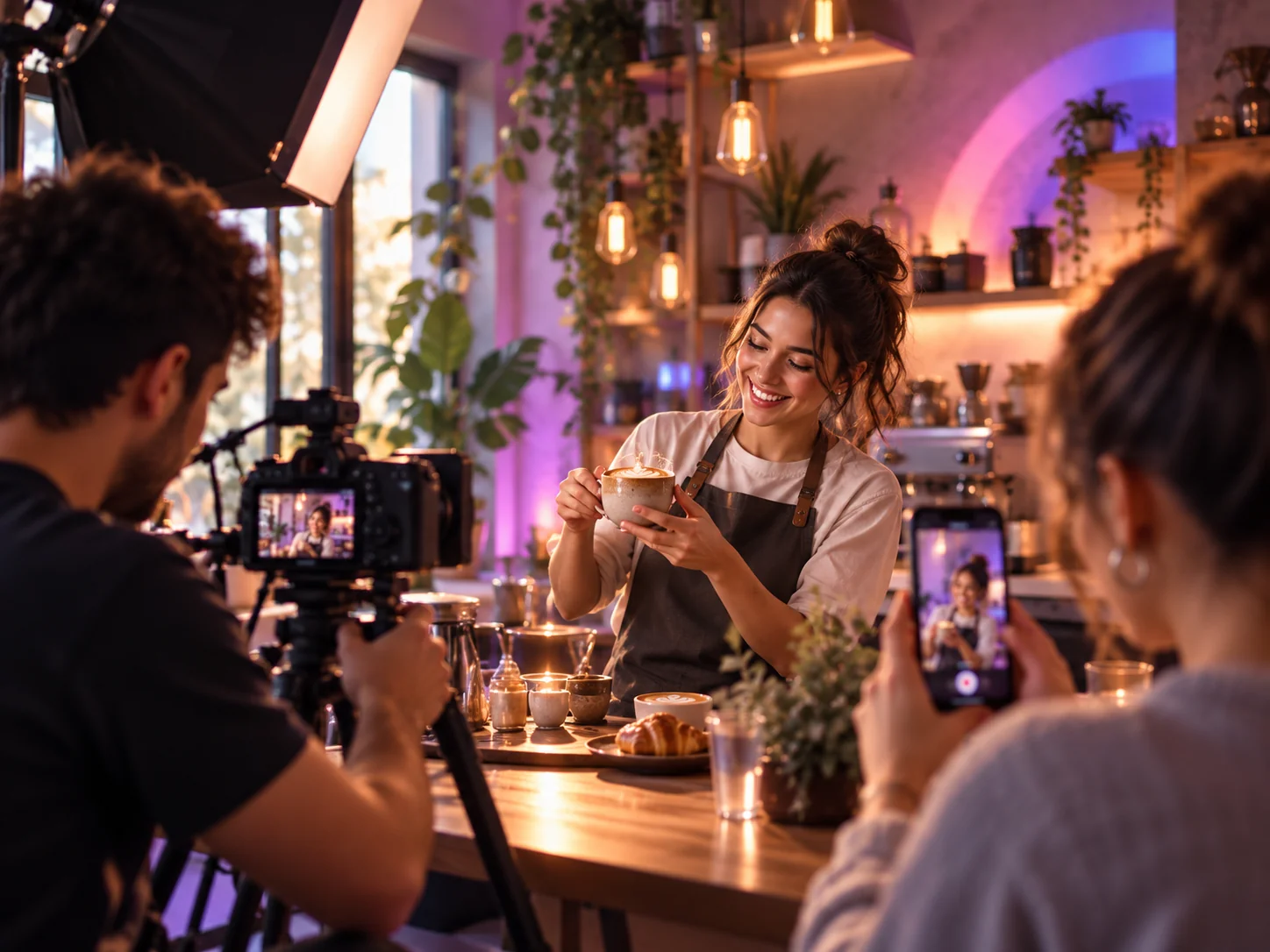 Imagen conceptual de grabación de contenido para una cafetería